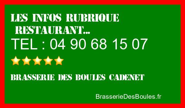 Les infos Brasserie des Boules Cadenet - Catégorie Restaurant